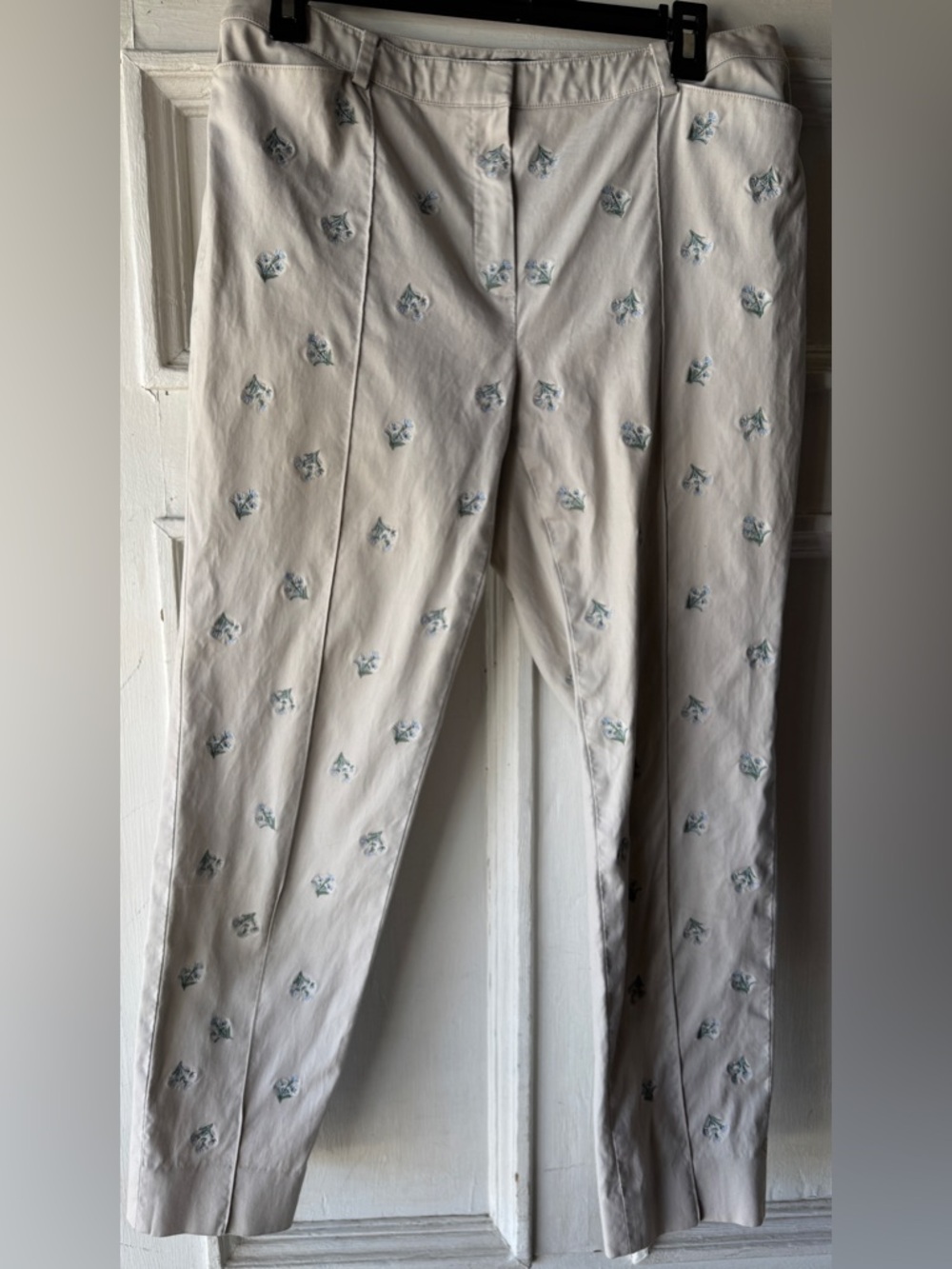 Brooks Brothers Cream Chinos with Subtle Blue Embroidery